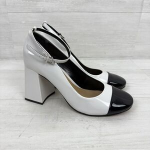 Schutz Size 8.5 B Dorothy High Block‎ Heels Patent Leather Black White W/ FLAW